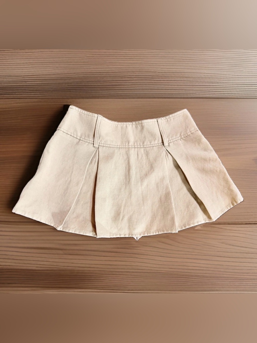 Oak + Fort Khaki Linen Blend Skort Pleated Mini Skirt Shorts Womens 4